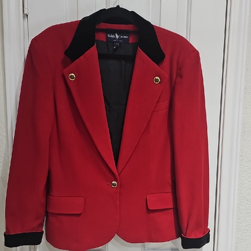 Ralph Lauren  Blue Label Vintage Women's Red Blazer With Gold Buttons Size 14